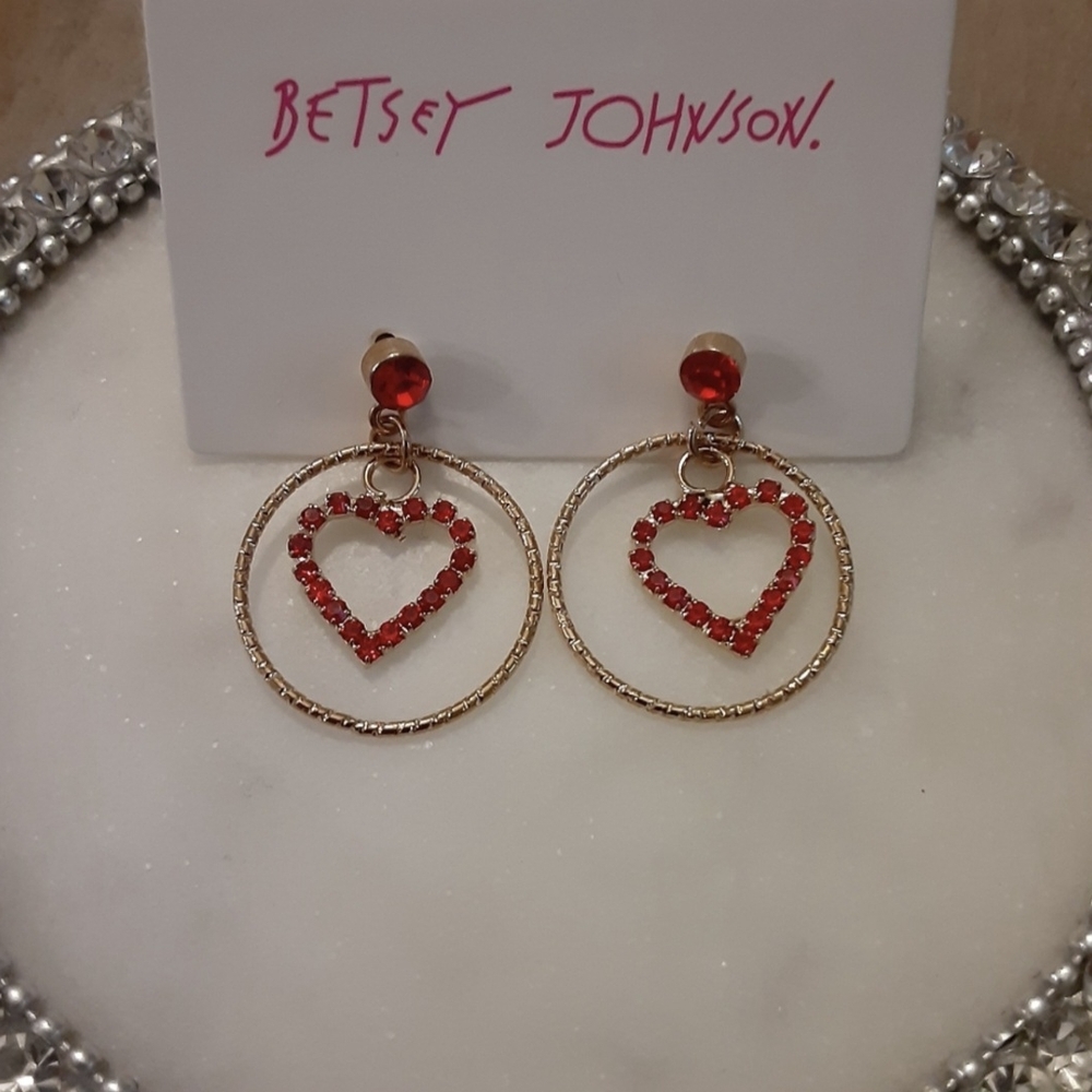Crystal Rhinestone Heart & Pearl Chain Dangle Drop Earrings Love Valentine New - Picture 5 of 7
